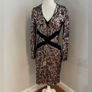 Just Cavalli gold sequined bodycon long sleeved cocktail dress M